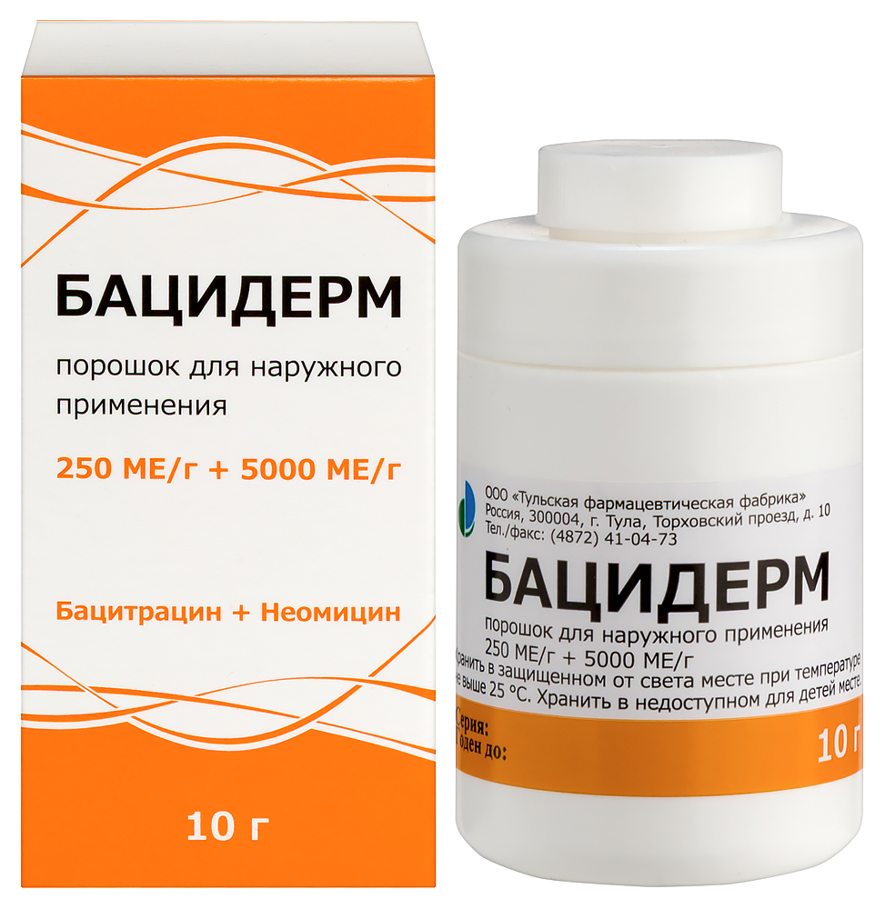 Изображение товара Бацидерм 250 МЕ/г + 5000 МЕ/г порошок для наружного применения 10 г от кожных инфекций