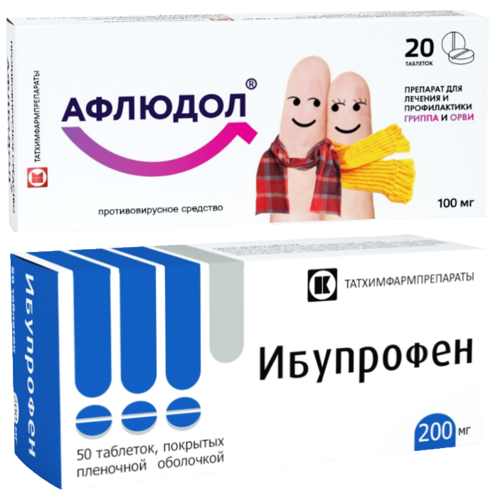 Изображение товара Набор Афлюдол 100 мг №20 таб + Ибупрофен 200 мг №50 таб Изображение товара Набор Афлюдол 100 мг №20 таб + Ибупрофен 200 мг №50 таб