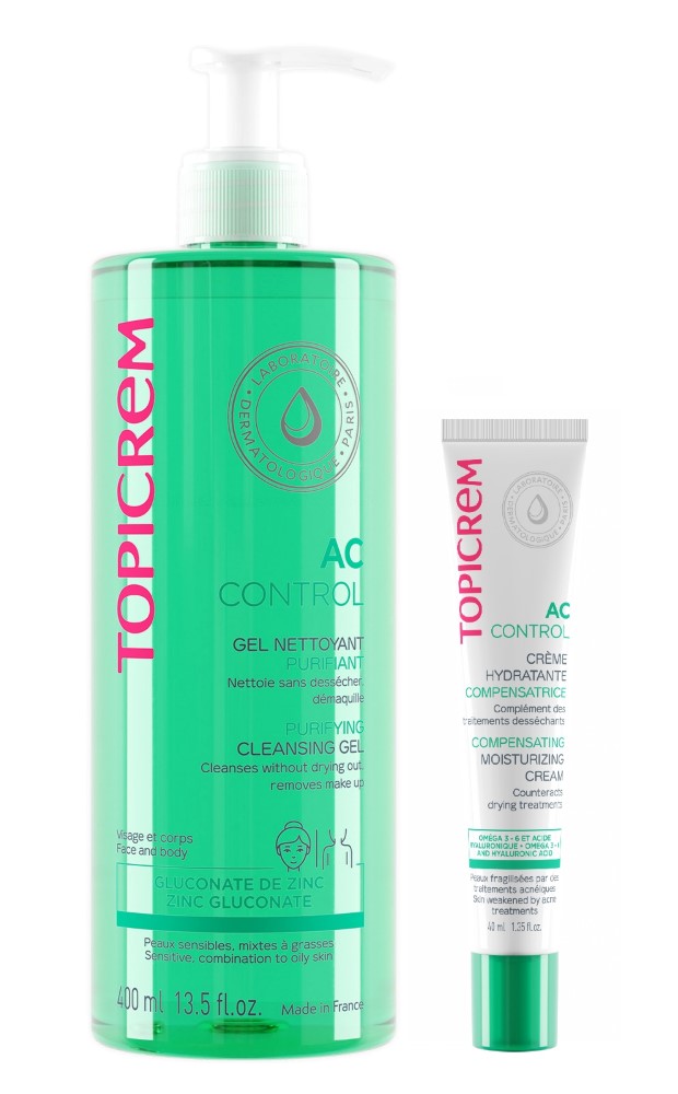 Изображение товара Набор Топикрем Ac Control гель очищающий оздоравливливающий 400мл + крем компенсирующий увлажняющий 40мл со скидкой