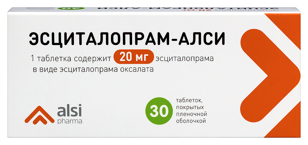 Эсциталопрам-алси 20 мг 30 шт. таблетки, покрытые пленочной оболочкой инструкция по применению