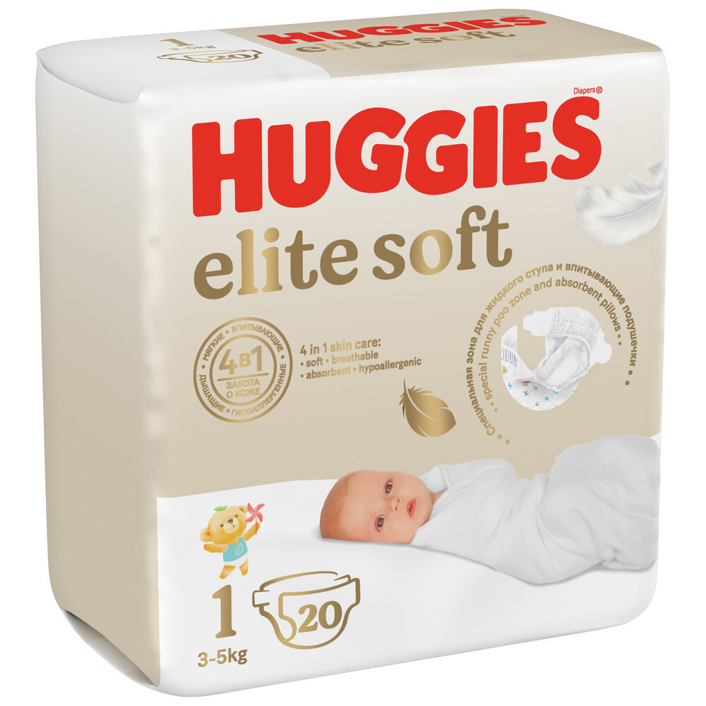 Изображение товара Huggies elite soft подгузники детские размер 1 3-5 кг 20 шт.