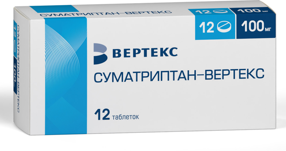Изображение товара Суматриптан-вертекс 100 мг 12 шт. блистер таблетки, покрытые пленочной оболочкой Изображение товара Суматриптан-вертекс 100 мг 12 шт. блистер таблетки, покрытые пленочной оболочкой