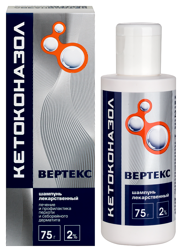 Изображение товара Кетоконазол Вертекс 2 % шампунь 75 гр против перхоти и себорейного дерматита Изображение товара Кетоконазол Вертекс 2 % шампунь 75 гр против перхоти и себорейного дерматита