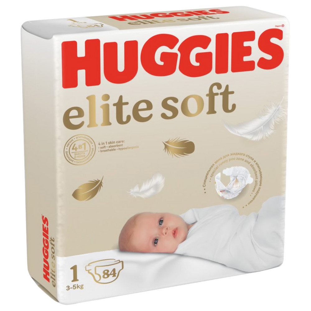 Подгузники Huggies Elite Soft для новорожденных 3-5кг 1 размер 84шт - цена  1496.40 руб., купить в интернет аптеке в Всеволожске Подгузники Huggies  Elite Soft для новорожденных 3-5кг 1 размер 84шт, инструкция по применению