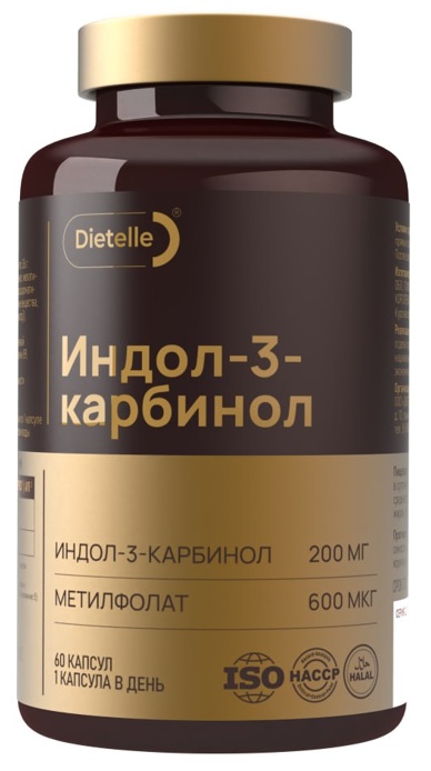 Изображение товара Dietelle индол-3-карбинол 60 капсул 600 мг источник витамина В9 и индол-3-карбинола