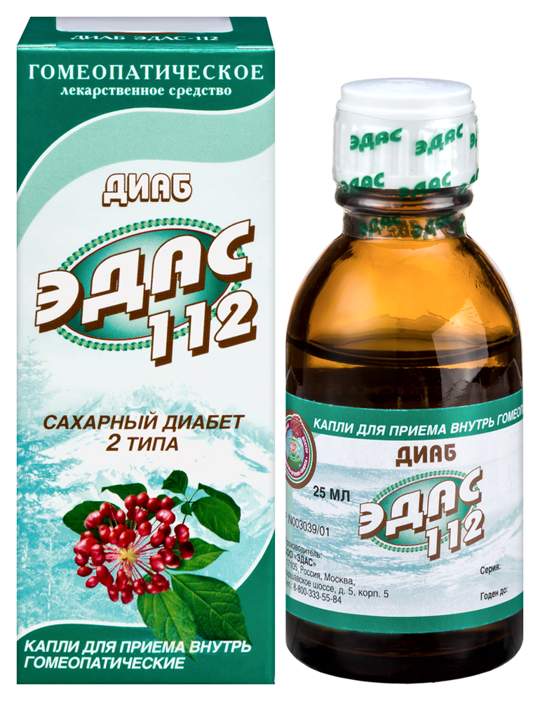 Изображение товара Эдас-112 Диаб гомеопатические капли для поддержки сахара в крови 25 мл