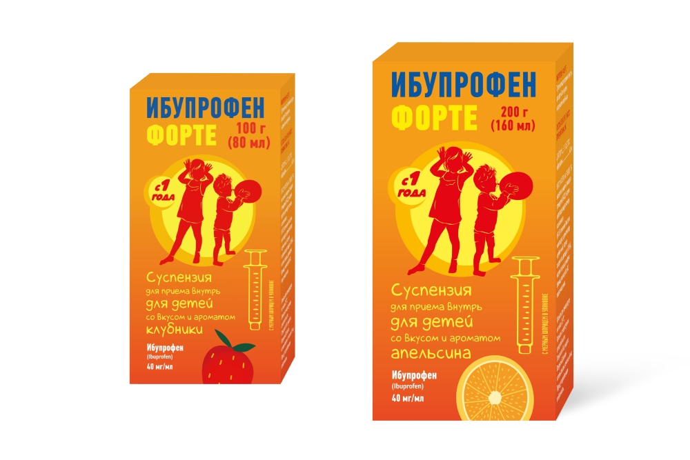 Изображение товара Набор при простуде у детей: Ибупрофен Форте (клубника) + Ибупрофен Форте (апельсин) по выгодной цене