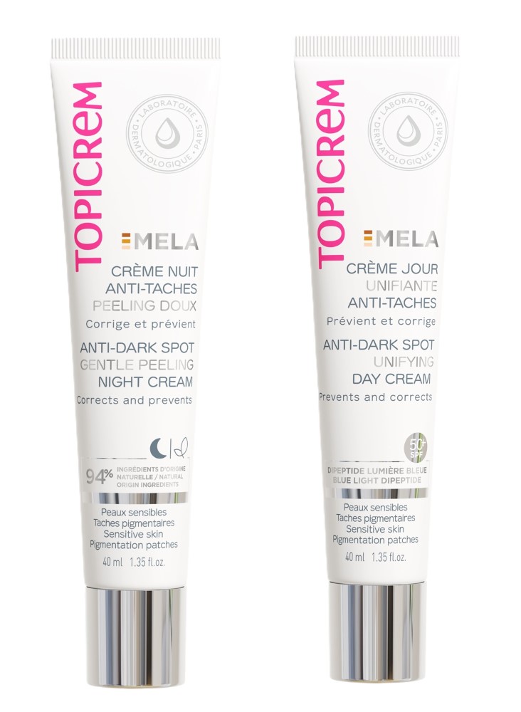 Изображение товара Набор Топикрем Mela крем-пилинг против пигментных пятен ночной + крем для выравнивания тона против пигментных пятен дневной