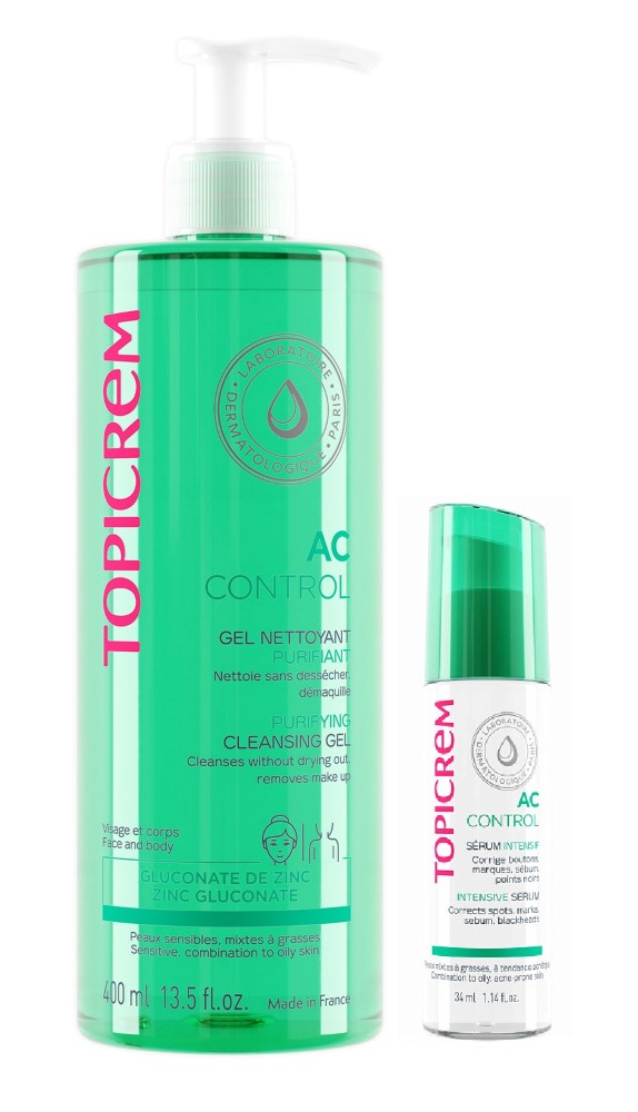 Изображение товара Набор Топикрем Ac Control сыворотка интенсив 34мл +  гель очищающий оздоравливливающий 400мл со скидкой