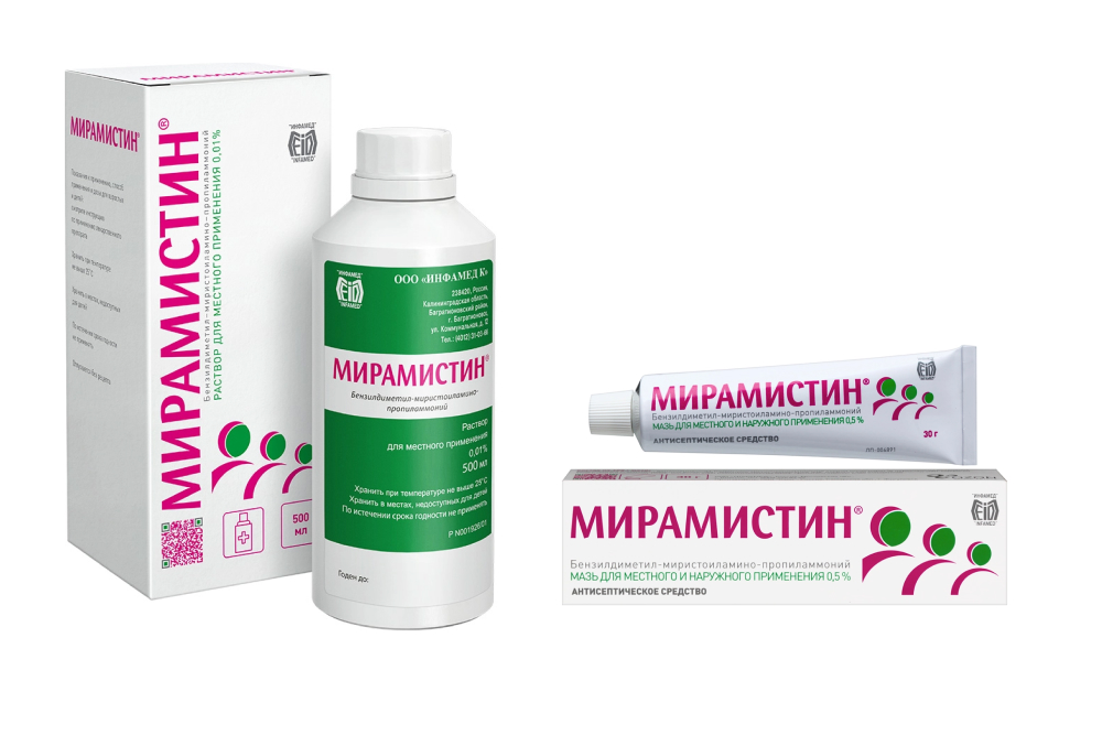 Изображение товара Набор со скидкой 300 рублей: Мирамистин мазь + Мирамистин р-р 500мл