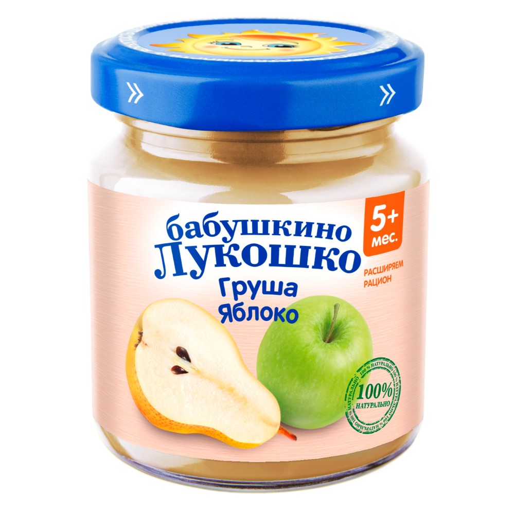 Изображение товара Бабушкино лукошко пюре из груш и яблок фруктовое гомогенизированное стерилизованное для питания детей раннего возраста 100 гр