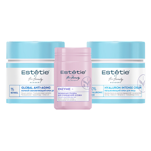 Изображение товара Набор ESTETIE СИЯНИЕ И ОБНОВЛЕНИЕ со скидкой до 20% (пудра для очищения кожи+крем для лица увлажняющий+крем ночной)