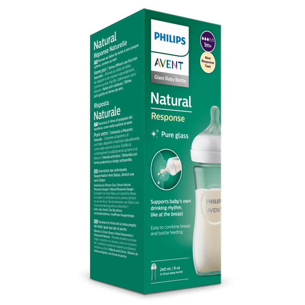 Avent бутылочка стекло 240 мл Natural Response SCY933/01 - цена 1324 руб.,  купить в интернет аптеке в Апрелевке Avent бутылочка стекло 240 мл Natural  Response SCY933/01, инструкция по применению