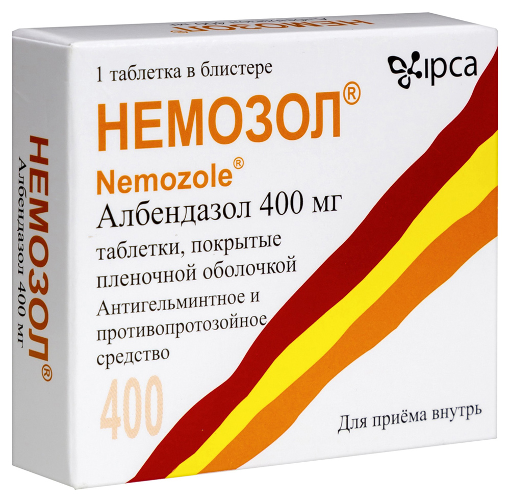 Немозол 400 мг 1 шт. таблетки, покрытые пленочной оболочкой - цена 228.10  руб., купить в интернет аптеке в Уфе Немозол 400 мг 1 шт. таблетки,  покрытые пленочной оболочкой, инструкция по применению