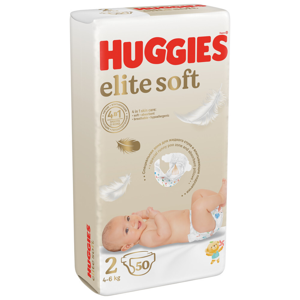 Изображение товара Подгузники Huggies Elite Soft для новорожденных 4-6кг 2 размер 50шт