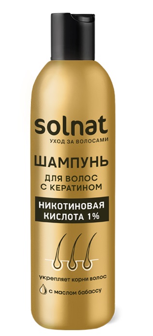 Изображение товара Solnat шампунь для волос с кератином никотиновая кислота 1% 250 мл