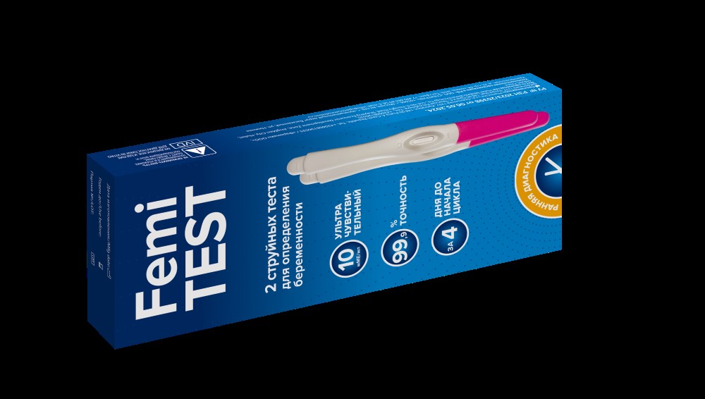 Изображение товара Фемитест струйный тест на беременность чувствительность 10 мМе/л 2 шт