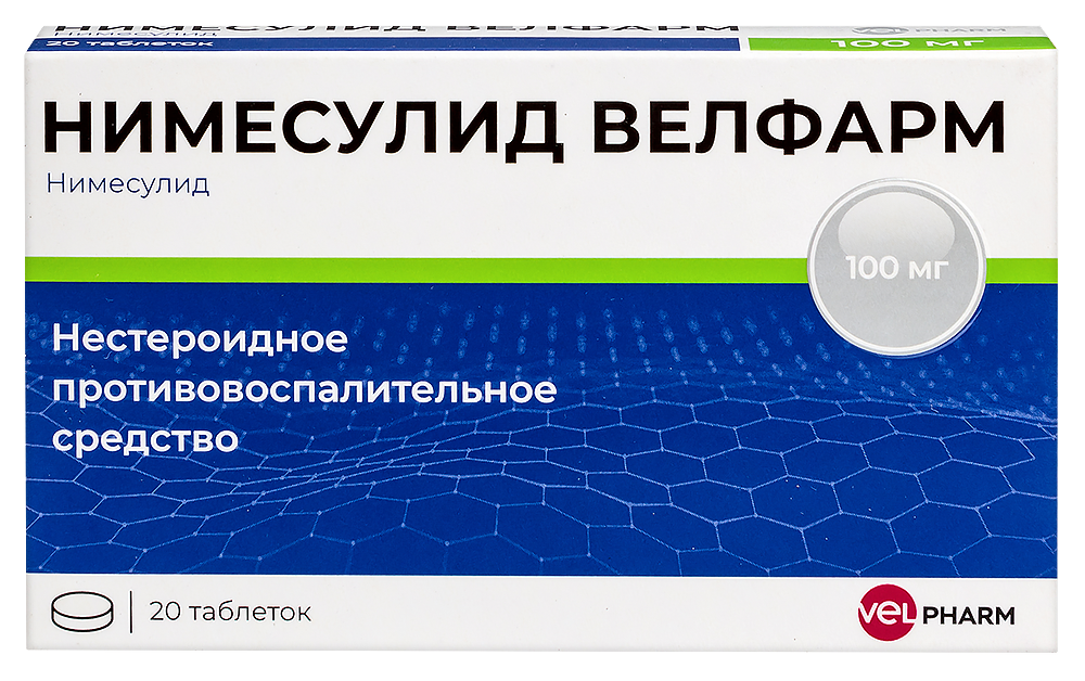 Изображение товара Нимесулид Велфарм 100 мг 20 таблеток для снятия боли и воспаления