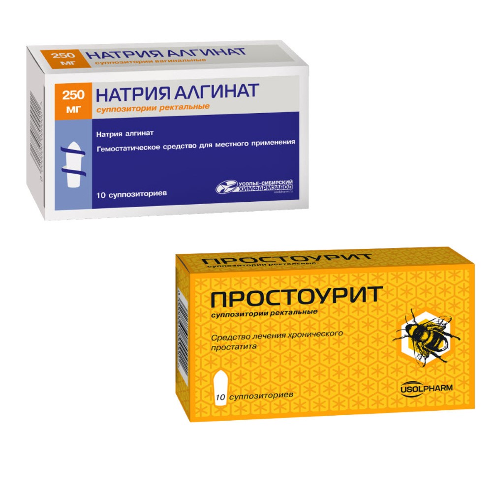 Изображение товара Набор при геморрое, трещинах: Натрия алгинат 250 мг 10 шт. + Простоурит 10 шт. со скидкой 300 руб.