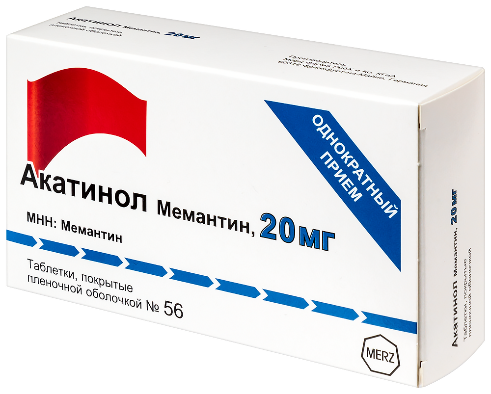 Акатинол мемантин 20 мг 56 шт. таблетки, покрытые пленочной оболочкой -  цена 0 руб., купить в интернет аптеке в Славгороде Акатинол мемантин 20 мг  56 шт. таблетки, покрытые пленочной оболочкой, инструкция по применению