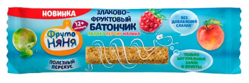 Изображение товара Фрутоняня батончик злаково-фруктовый яблоко-персик-малина 25 гр