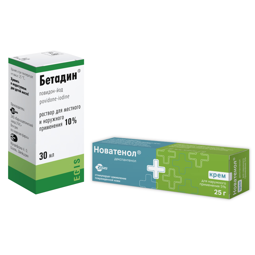 Изображение товара Набор НОВАТЕНОЛ 5% 25,0 КРЕМ Д/НАРУЖ ПРИМ + БЕТАДИН 10% 30МЛ ФЛАК/КАП Р-Р по специальной цене