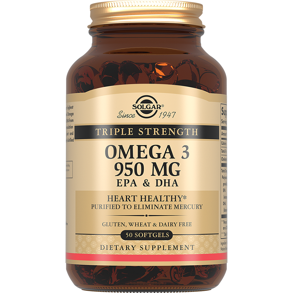 Изображение товара Солгар тройная омега-3 950 мг капсулы 50 шт. для здоровья сердечно-сосудистой системы