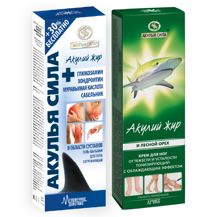 Изображение товара Набор Аптечка Акулий жир Акулья сила: Гель для суставов хондроитин глюкозамин + Крем для ног при варикозе