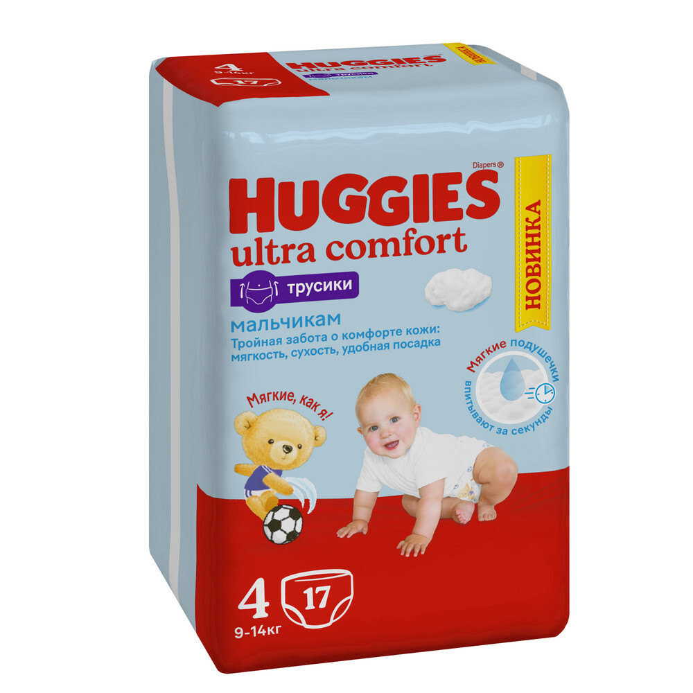 Изображение товара Подгузники-трусики Huggies для мальчиков 9-14 кг, размер 4, 17 шт