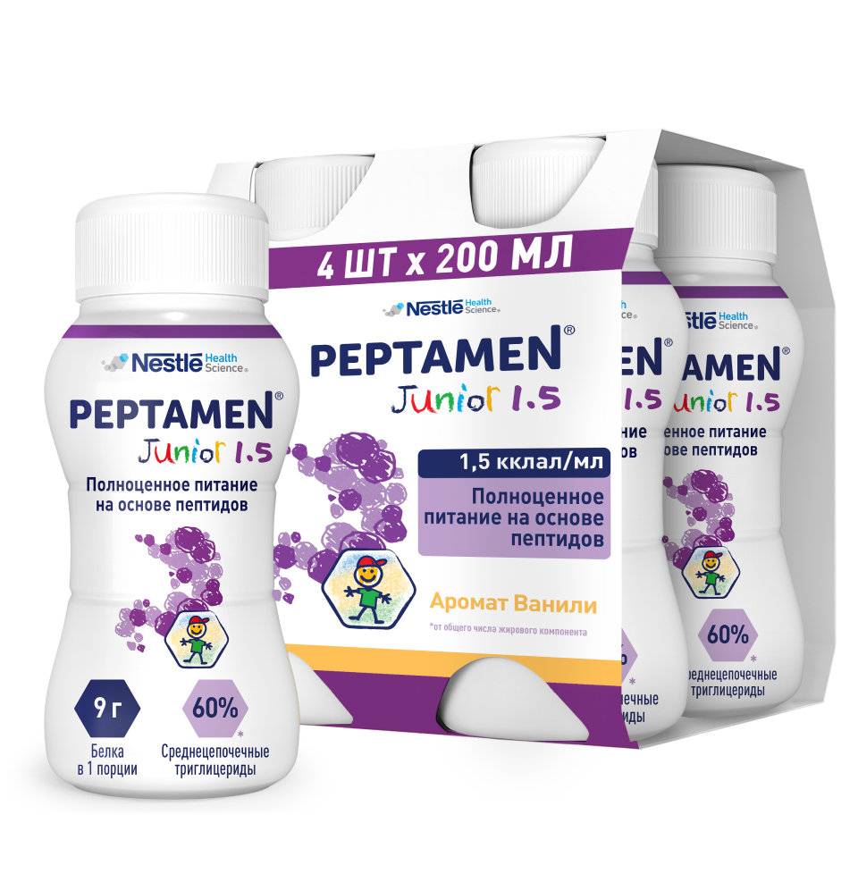 Peptamen junior 1,5 смесь с ароматом ванили 200 мл 4 шт. инструкция по применению