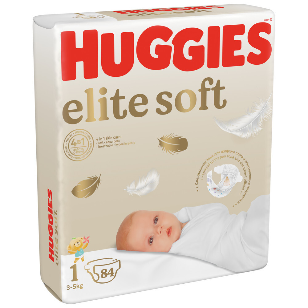 Изображение товара Подгузники Huggies Elite Soft для новорожденных 3-5 кг, размер 1, 84 шт