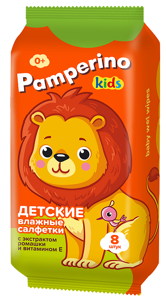 Изображение товара Pamperino kids салфетки влажные детские с экстрактом ромашки и витамином е 8 шт.