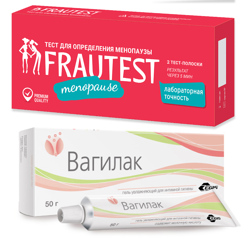 Изображение товара Набор ВАГИЛАК ГЕЛЬ УВЛАЖ Д/ИНТИМ ГИГИЕН 50МЛ + ТЕСТ ДЛЯ ОПРЕДЕЛЕНИЯ МЕНОПАУЗЫ FRAUTEST 2 шт.