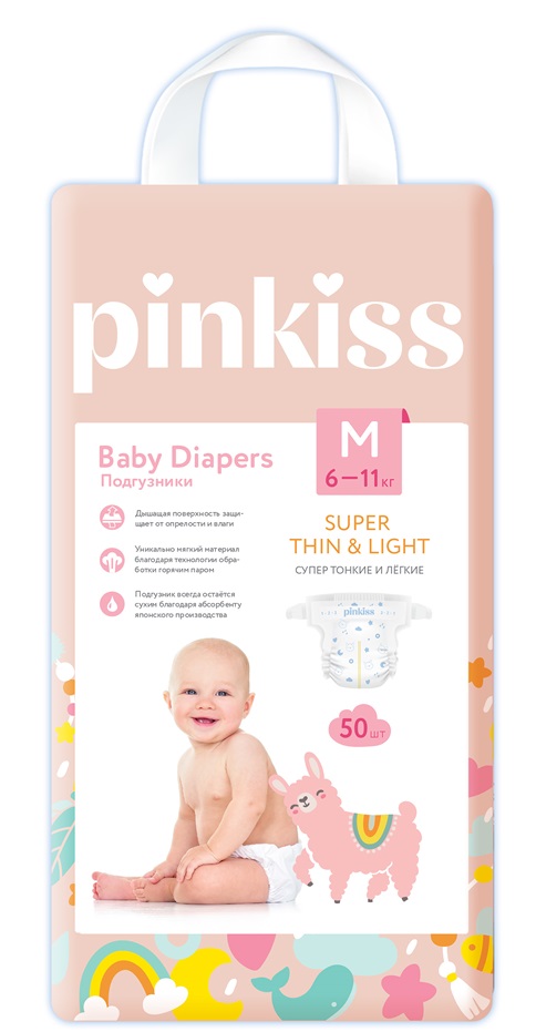 Изображение товара Подгузники Pinkiss размер M 6-11 кг, 50 шт - надежная защита для малышей