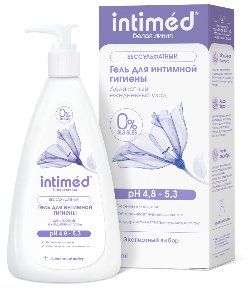 Изображение товара Intimed белая линия гель для интимной гигиены деликатный ежедневный уход 200 мл