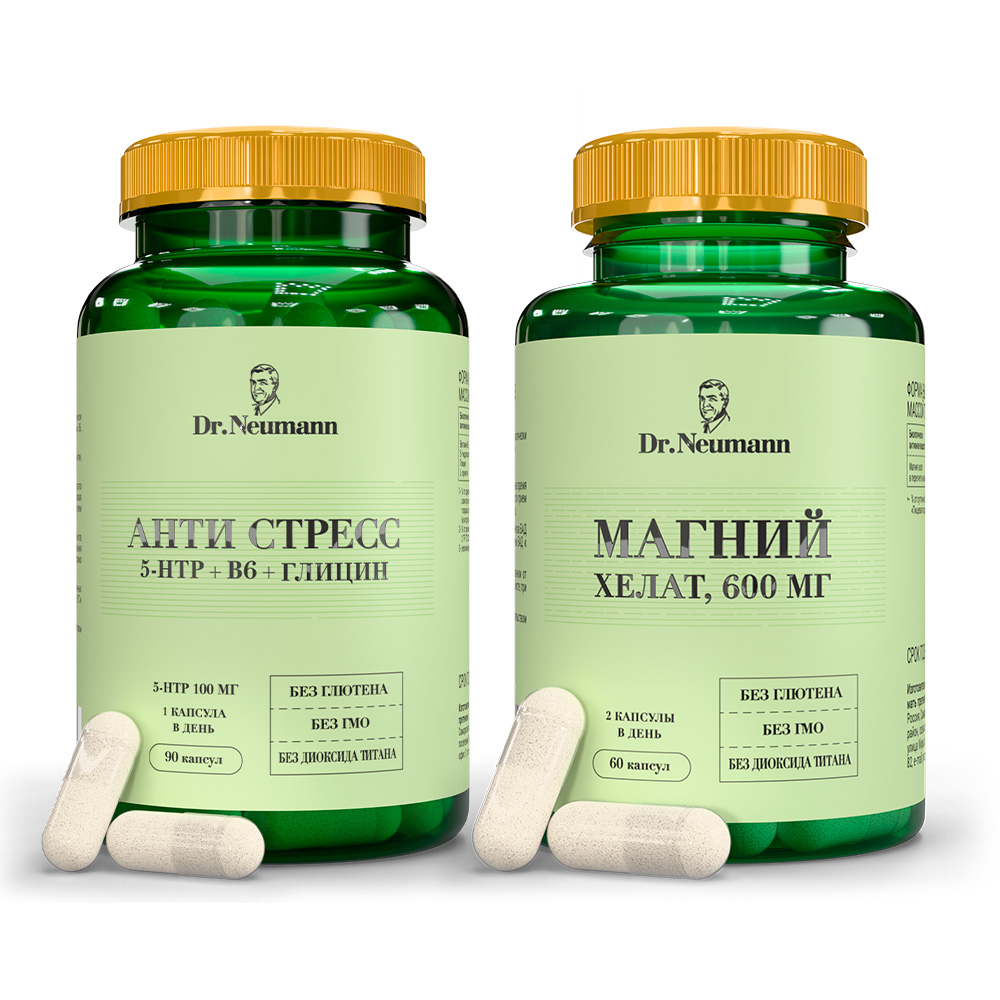 Изображение товара Набор Dr neumann магний хелат №60 капс + Dr neumann анти стресс №90 капс со скидкой 20%