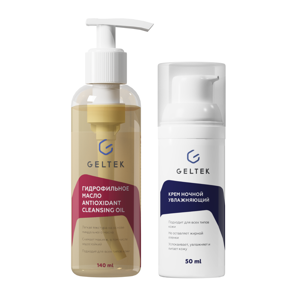 Изображение товара Набор из двух средств Гельтек гидрофильное масло Antioxidant Cleansing Oil и крем ночной увлажняющий