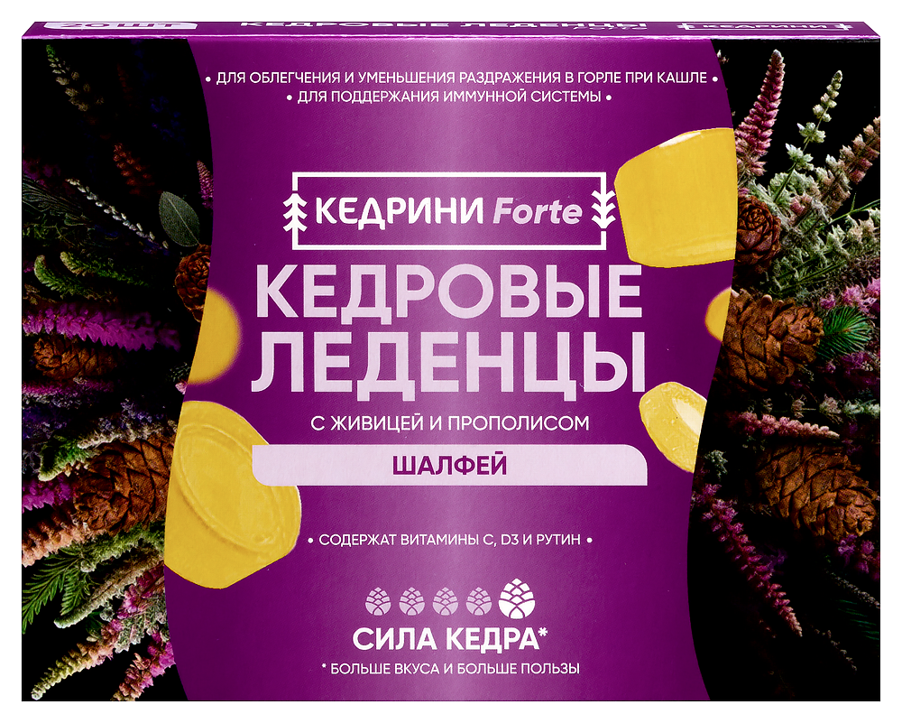 Изображение товара Кедрини forte кедровые леденцы с живицей и прополисом со вкусом шалфей 20 шт Изображение товара Кедрини forte кедровые леденцы с живицей и прополисом со вкусом шалфей 20 шт