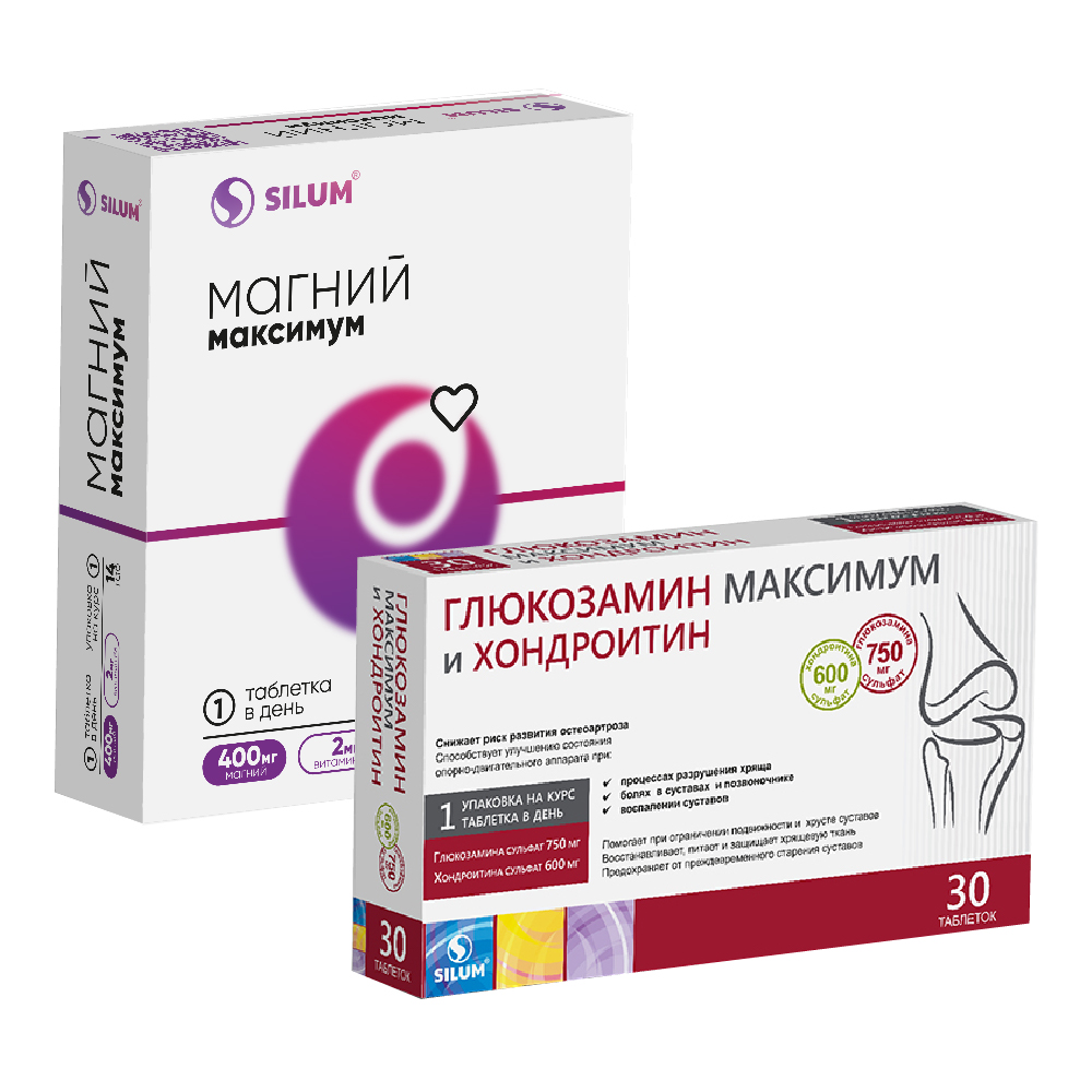 Изображение товара НАБОР ГЛЮКОЗАМИН МАКСИМУМ И ХОНДРОИТИН VIA VIT N30 ТАБЛ +МАГНИЙ МАКСИМУМ ВИАВИТ N14 ТАБЛ П/О ПО 1300МГ закажи комплект со скидко