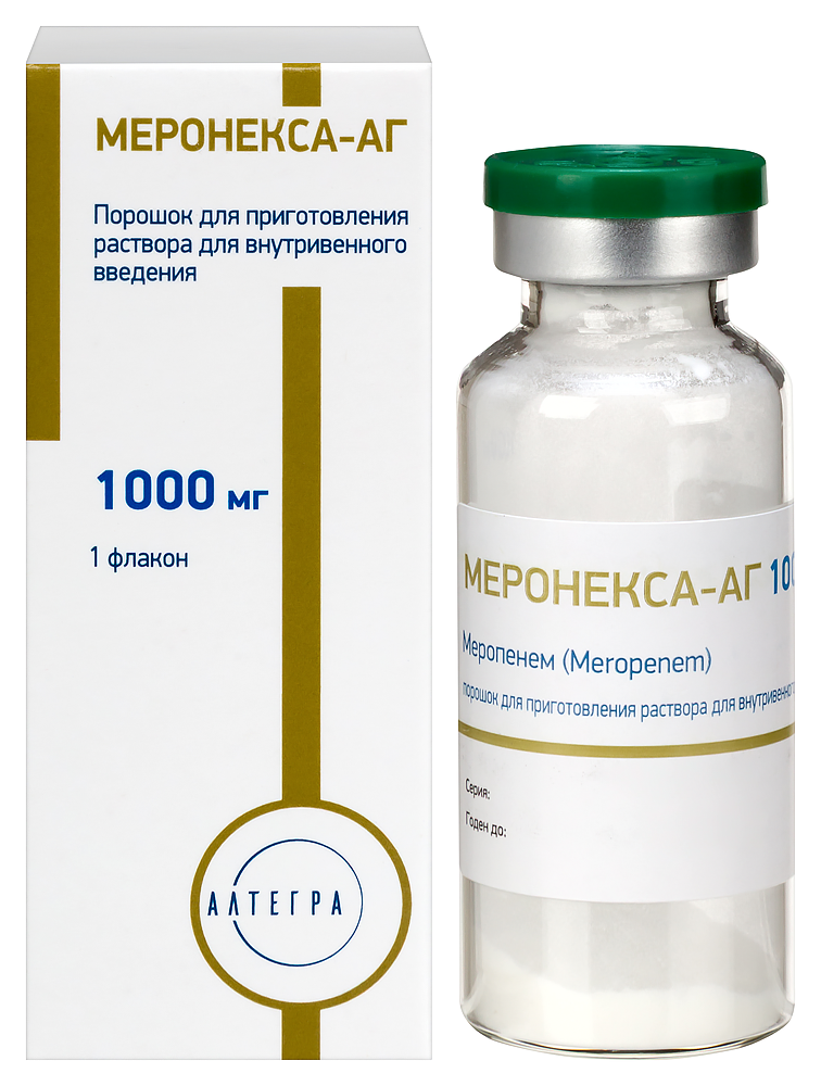 Изображение товара Меронекса-АГ 1000 мг порошок для внутривенного введения флакон 1 шт. Изображение товара Меронекса-АГ 1000 мг порошок для внутривенного введения флакон 1 шт.