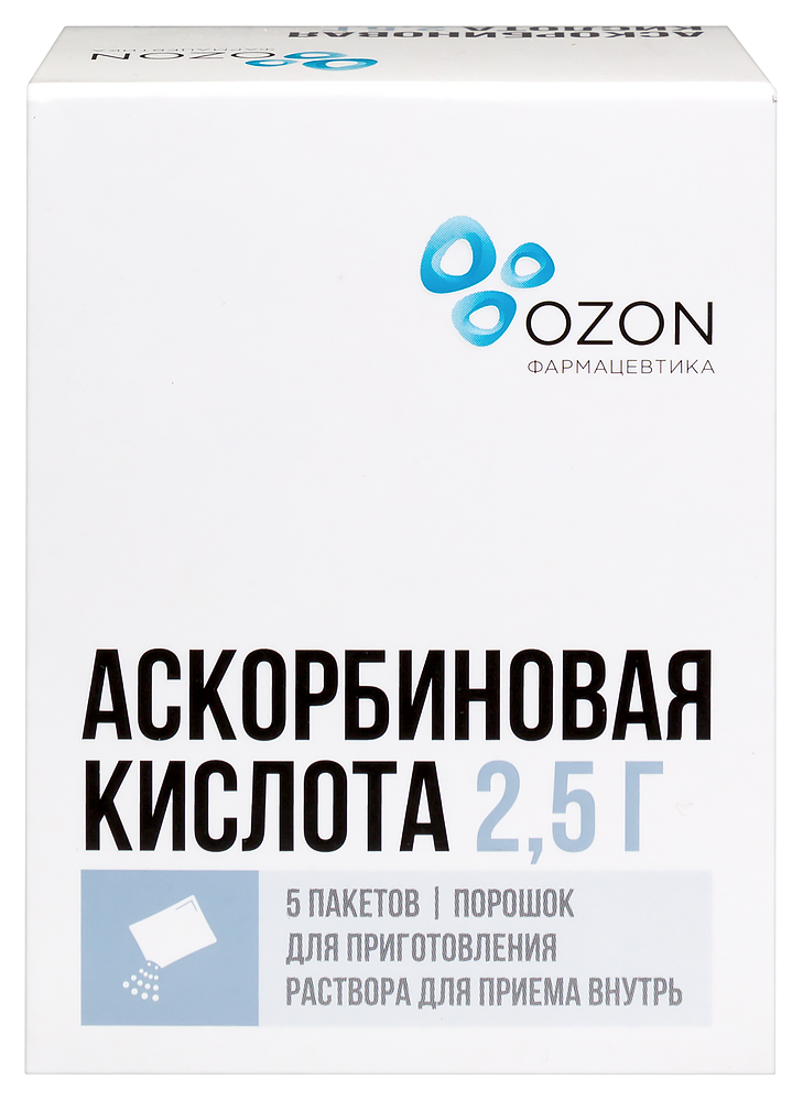 Изображение товара Аскорбиновая кислота 2,5 гр порошок для приготовления раствора для приема внутрь пакет 5 шт.