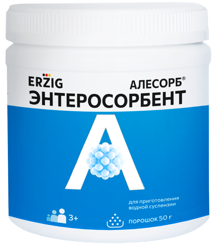 Изображение товара Эрзиг алесорб энтеросорбент 50 г порошок для очистки организма