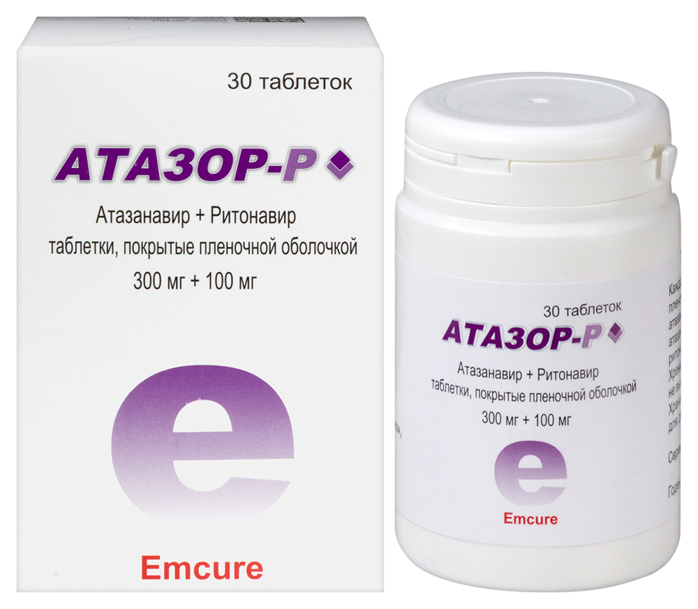 Изображение товара Атазор-р 300 мг + 100 мг 30 таблеток для лечения ВИЧ инфекций