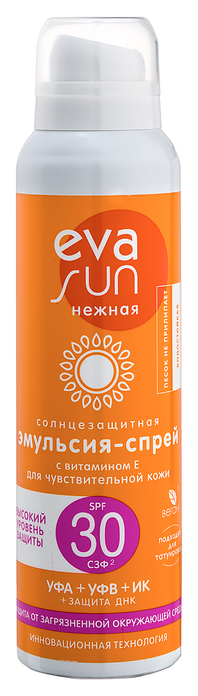 Изображение товара Eva sun спрей-эмульсия солнцезащитный с витамином е для чувствительной кожи SPF30 120 мл
