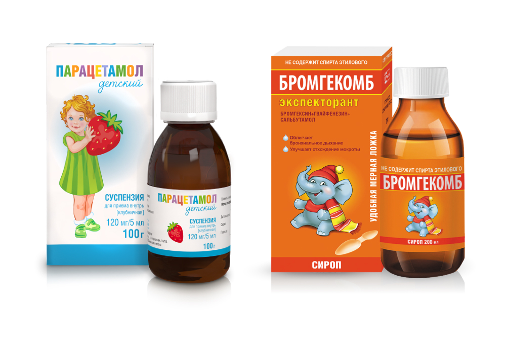Изображение товара Набор Парацетамол детский 100г (клубника) + Бромгекомб экспекторант 200мл со скидкой