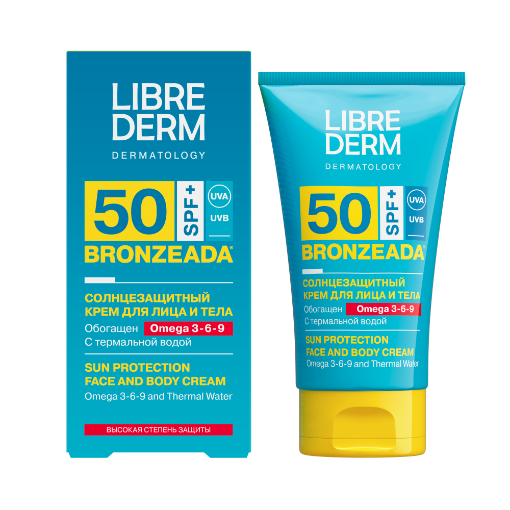Изображение товара Librederm bronzeada солнцезащитный крем SPF50 с омега 3-6-9, 150 мл Изображение товара Librederm bronzeada солнцезащитный крем SPF50 с омега 3-6-9, 150 мл