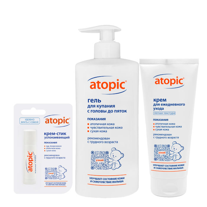 Изображение товара Набор для атопиков: Atopic Гель 400 мл + Крем 200 мл + Крем-стик по выгодной цене