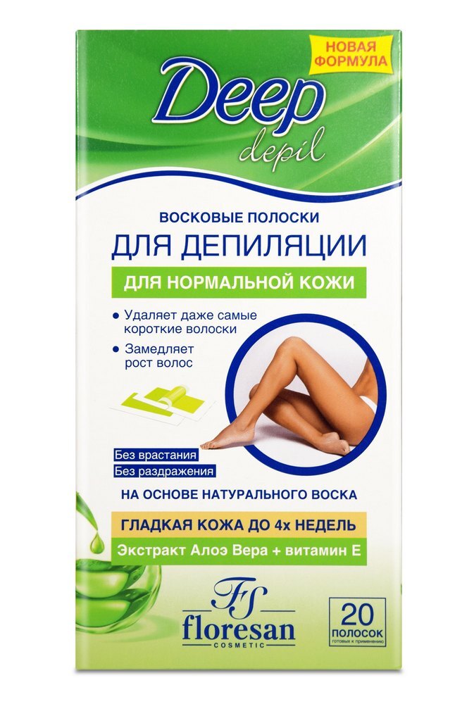 Изображение товара Floresan deep depil восковые полоски для депиляции нормальной кожи с алоэ вера 20 шт.