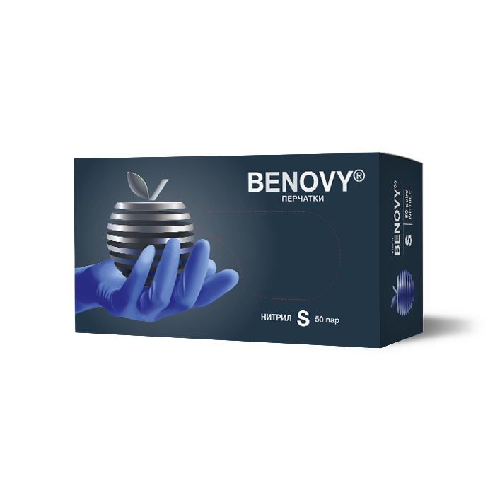Изображение товара Перчатки смотровые benovy нитриловые нестерильные неопудренные текстурированные на пальцах хлорированные s 50 пар/сиренево-голубой/