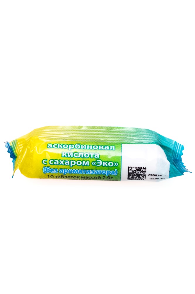 Изображение товара Аскорбиновая кислота с сахаром эко 10 шт. таблетки массой 2,9 г/крутка/